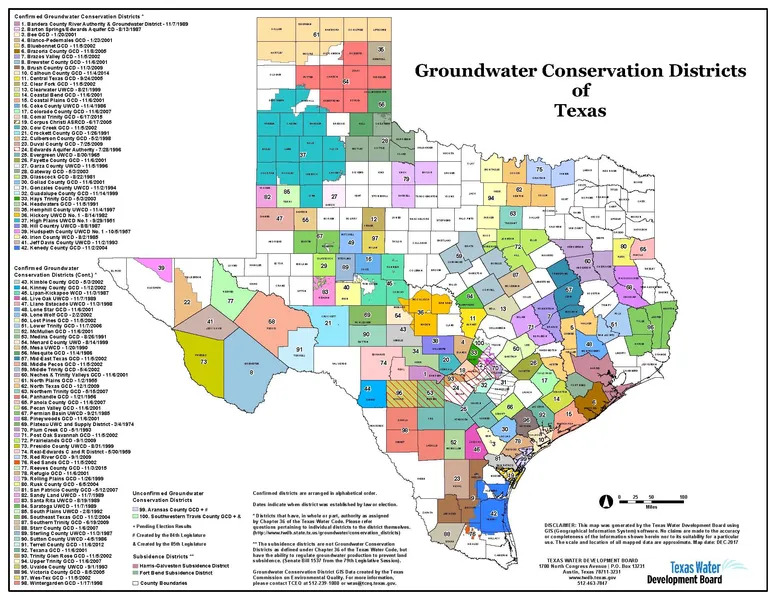 Groundwater Conservation Districts of Texas Map